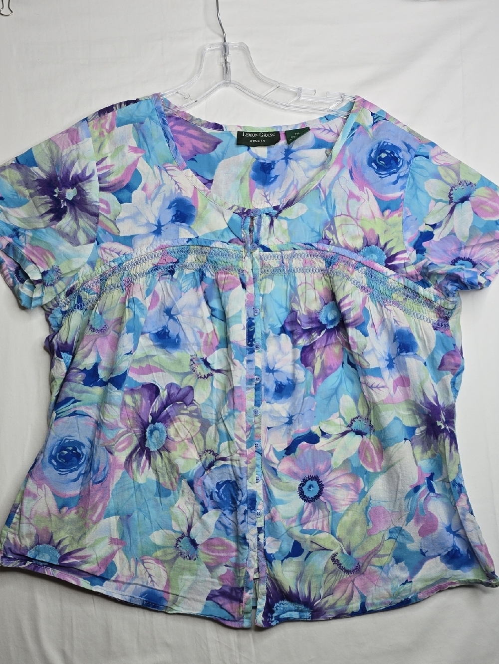 Lemon Grass Studio Blue Pink Purple Pastel Watercolor Floral Babydoll Smock